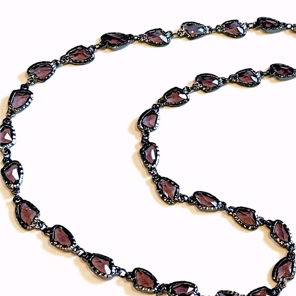 CHICO’s Gray Glass Hammered Gunmetal Silver Long Necklace | NEW​ - Picture 3 of 9